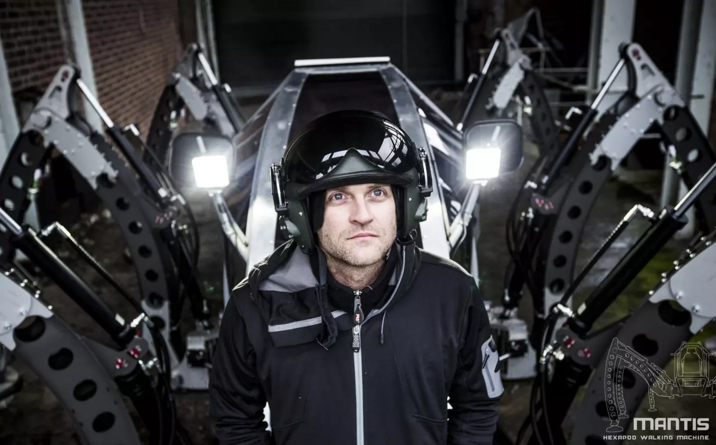 Matt Denton, chief designer and founder of Micromagic Systems, sits in the cockpit of his giant hexapod robot Mantis