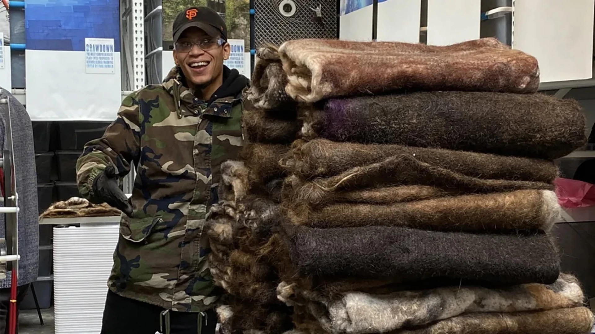 Stacks of human hair mats ready to go soak up some black gold