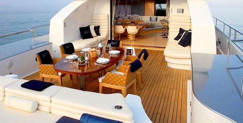 M/Y Shooting Star topside dining area