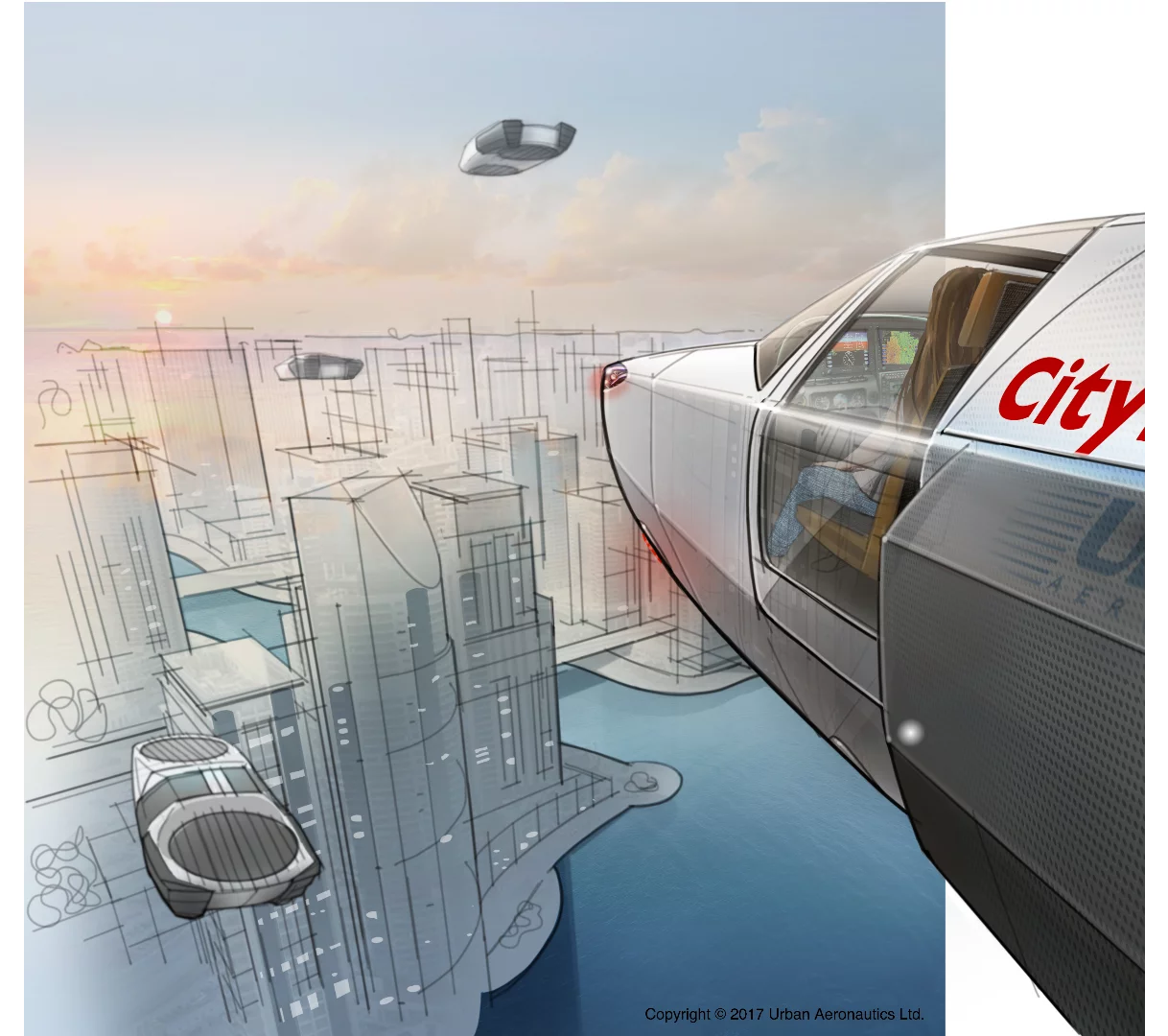 The CityHawk will be capable of carrying four passengers, and will initially be flown by a human pilot