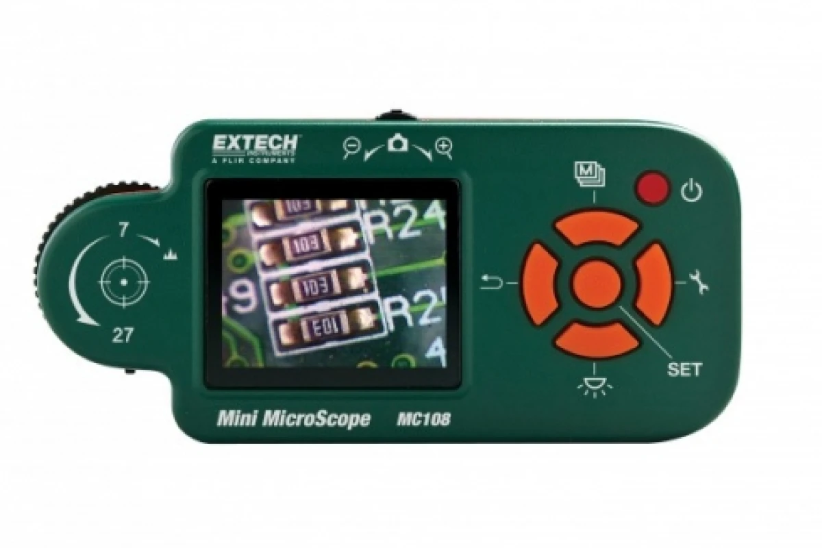 Extech Instruments' MC108 mini-microscope has the advantage of a 1.8-inch color LCD screen to view images, without needing to be plugged into a PC