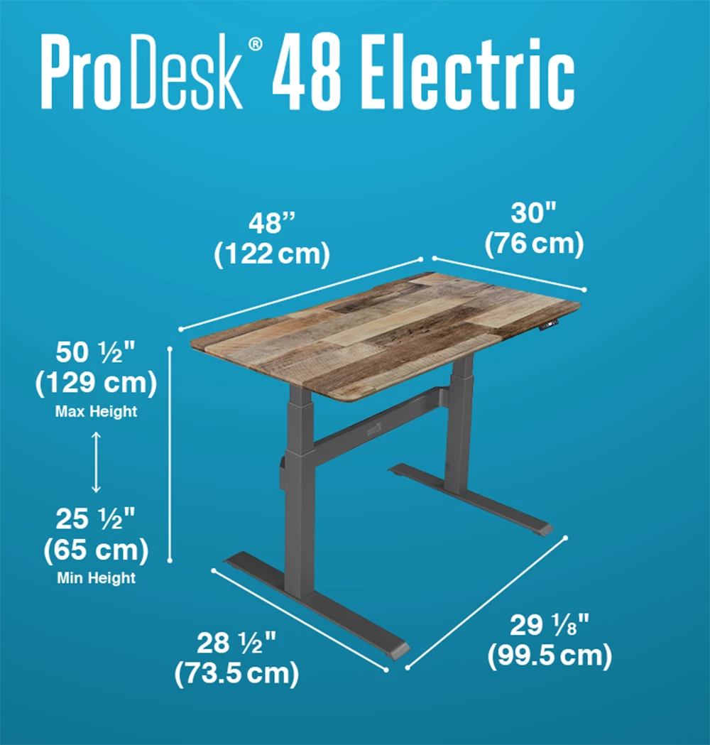 Dimensions of Varidesk's ProDesk 48 Electric