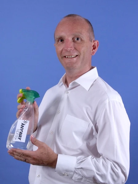 Inventor Michael Pritchard with his product