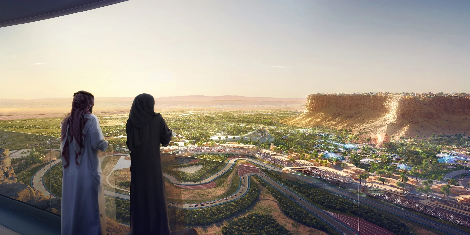 Render depicting Qiddiya's Resort Core and Speed Park