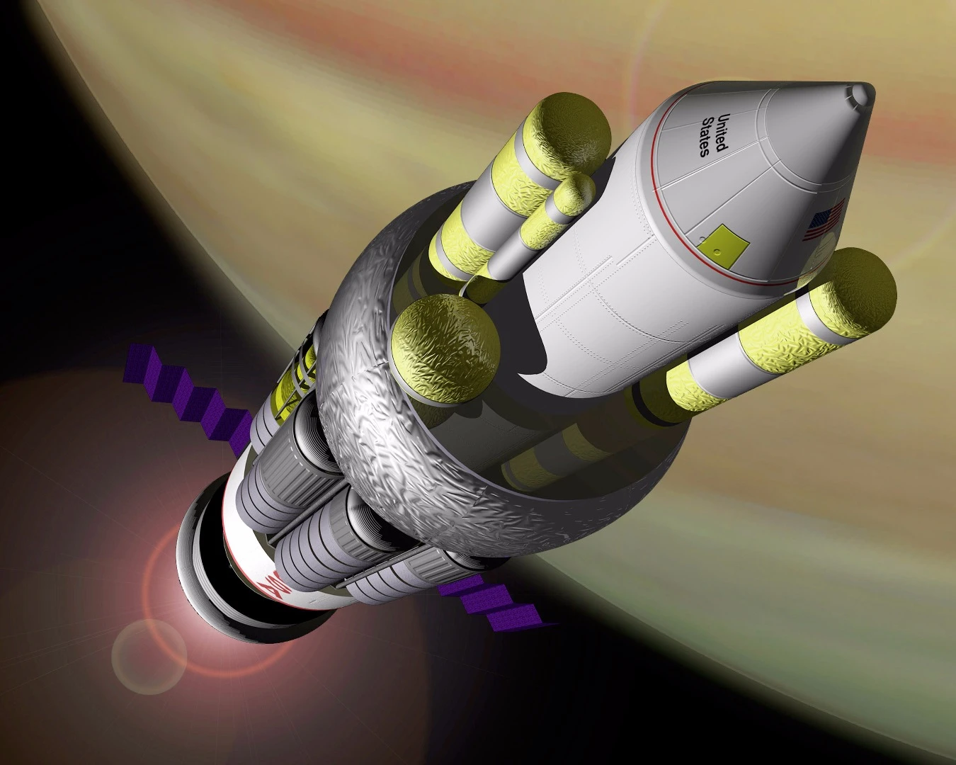 Artist's concept of Orion arriving at Saturn