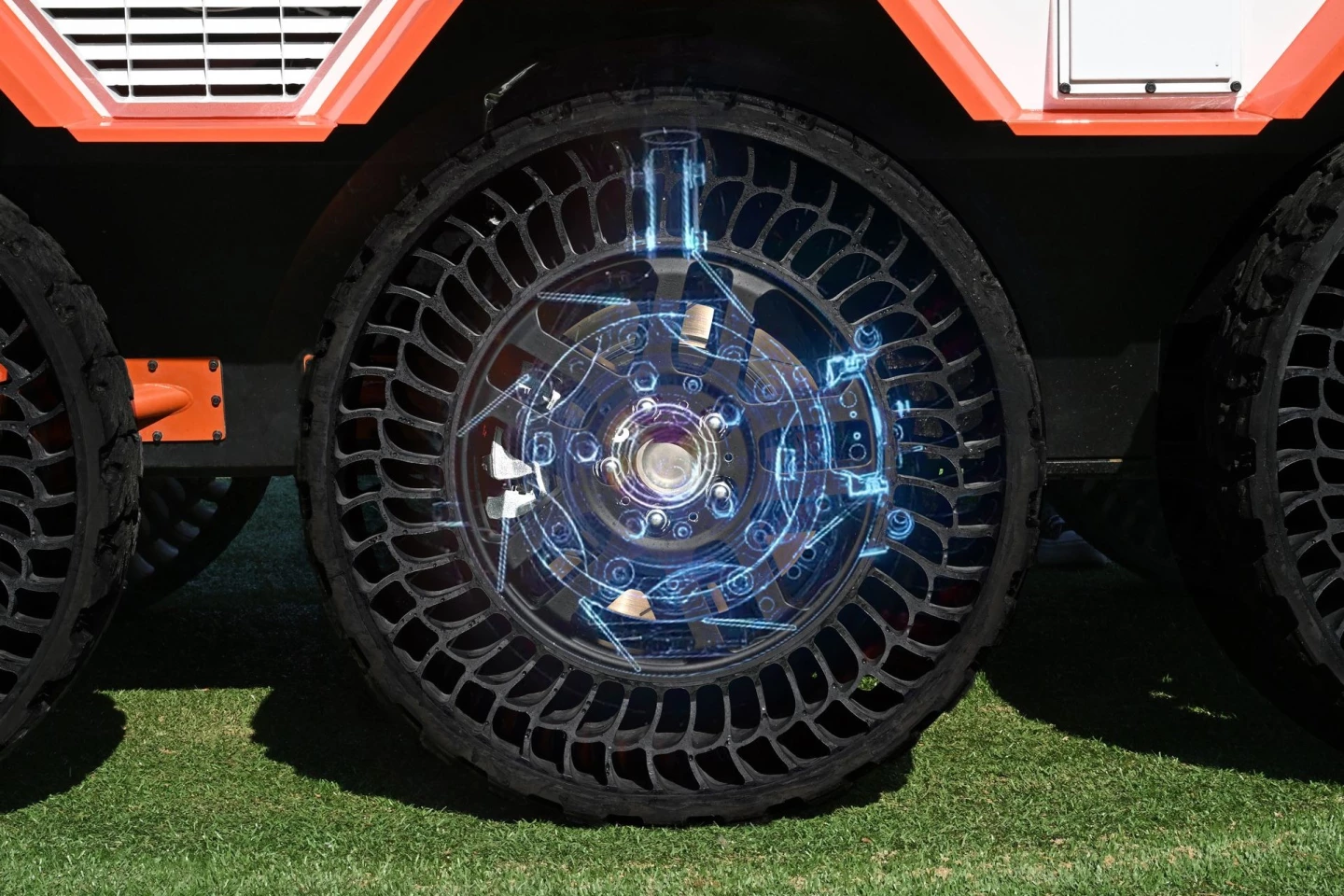 Each of the autonomous vehicle's six wheels has its own motor