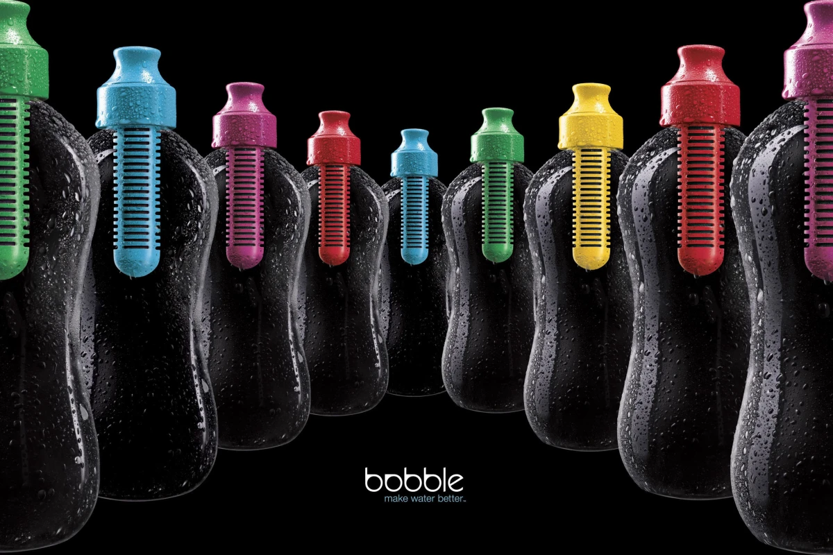 The bobble reusable water bottle features an activated carbon filter