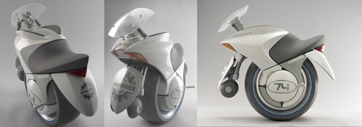 Bombardier's 2004 Embrio concept was a futuristic self-balancing fuel-cell monowheel motorcycle and used technologies the company thought would be commercially viable by 2025. The Embrio was our first story to achieve more than a million page views. Bombardier has subsequently been renamed to become BRP.