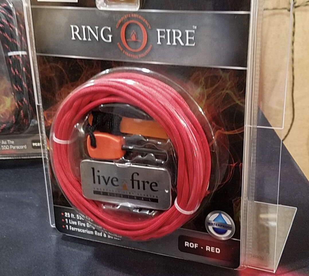 The Ring O Fire kit from Live Fire Gear includes 550 paracord with a built-in fire-starting strand