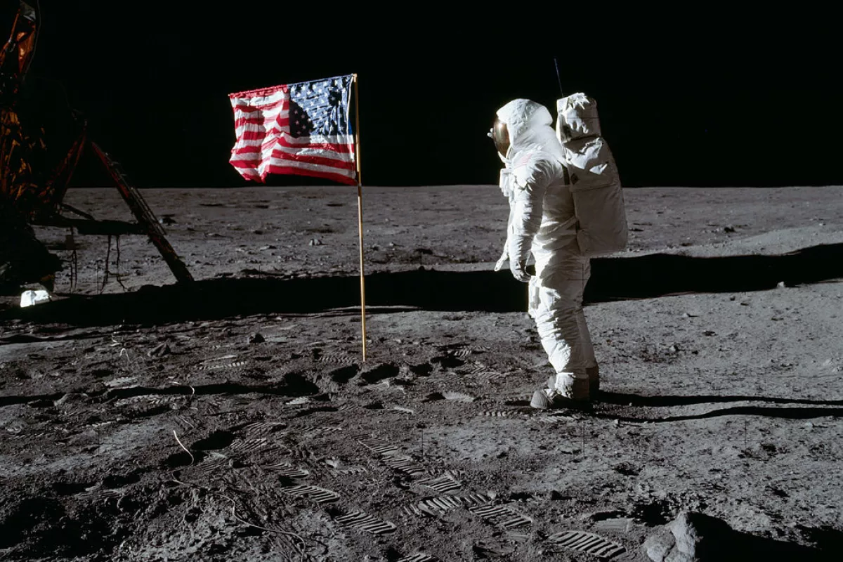 Buzz Aldrin planting a US flag on the Moon – for purely symbolic purposes of course