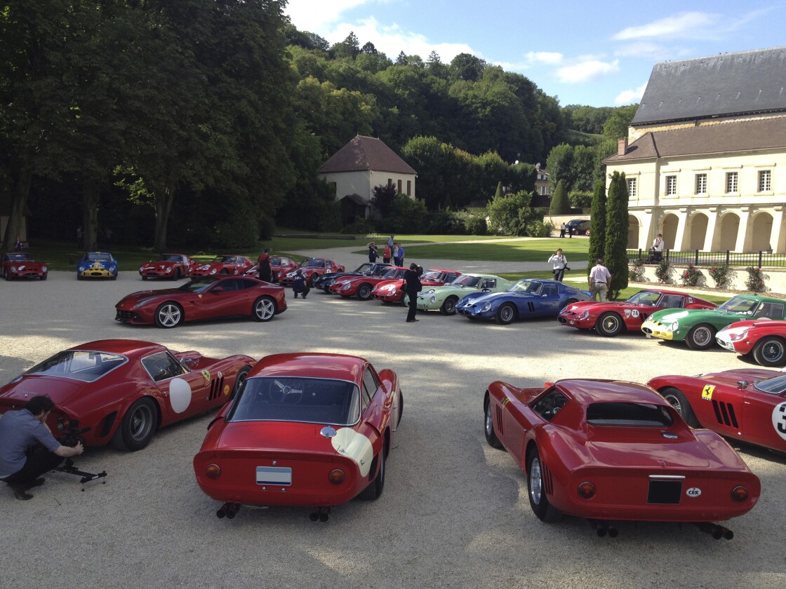 The GTO in question was participating in a celebration of the 50th anniversary of the release of the GTO in 2012 when it had an accident. 23 of the 36 GTOs ever produced turned out for a not-so-leisurely classic car tour, but during the proceedings, one of them had a mishap near Blois. That's the blue and yellow GTO parked amongst the other GTOs.