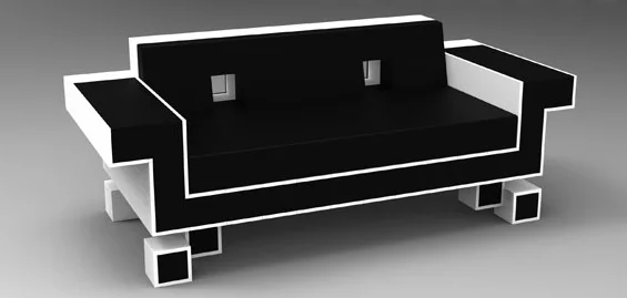Retro Alien Couch design rendering from an angle