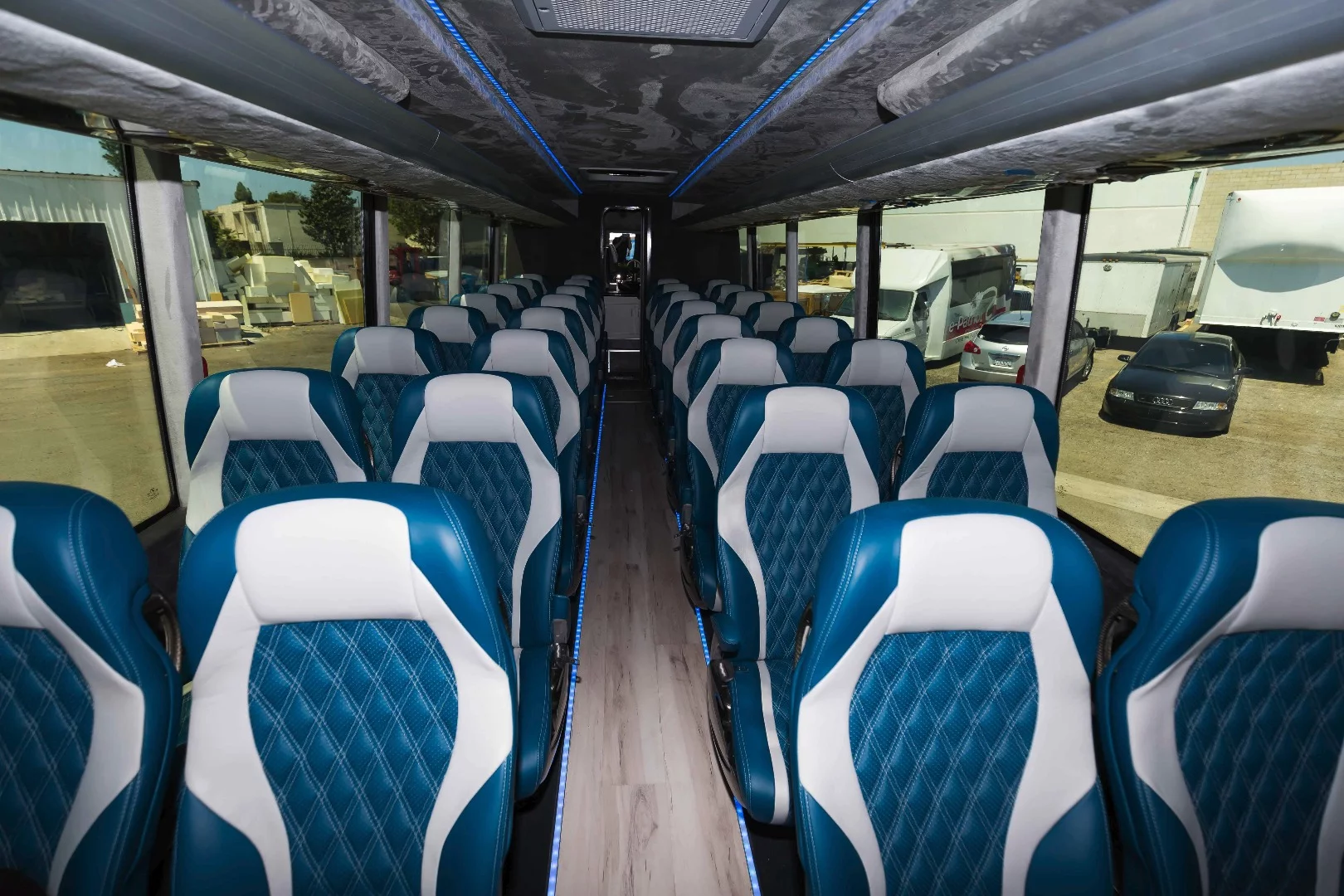The passenger area blends quilted seats, laminate flooring and Alcantara trim for an unexpectedly elegant look