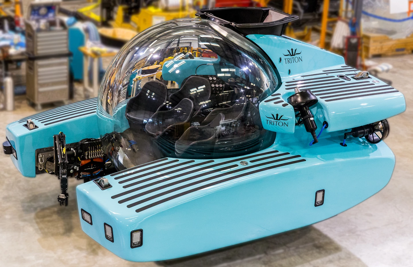 Horizontal and vertrans thrusters each put out a maximum of 12.5 kW, giving this six-seater a maximum speed of 3 knots