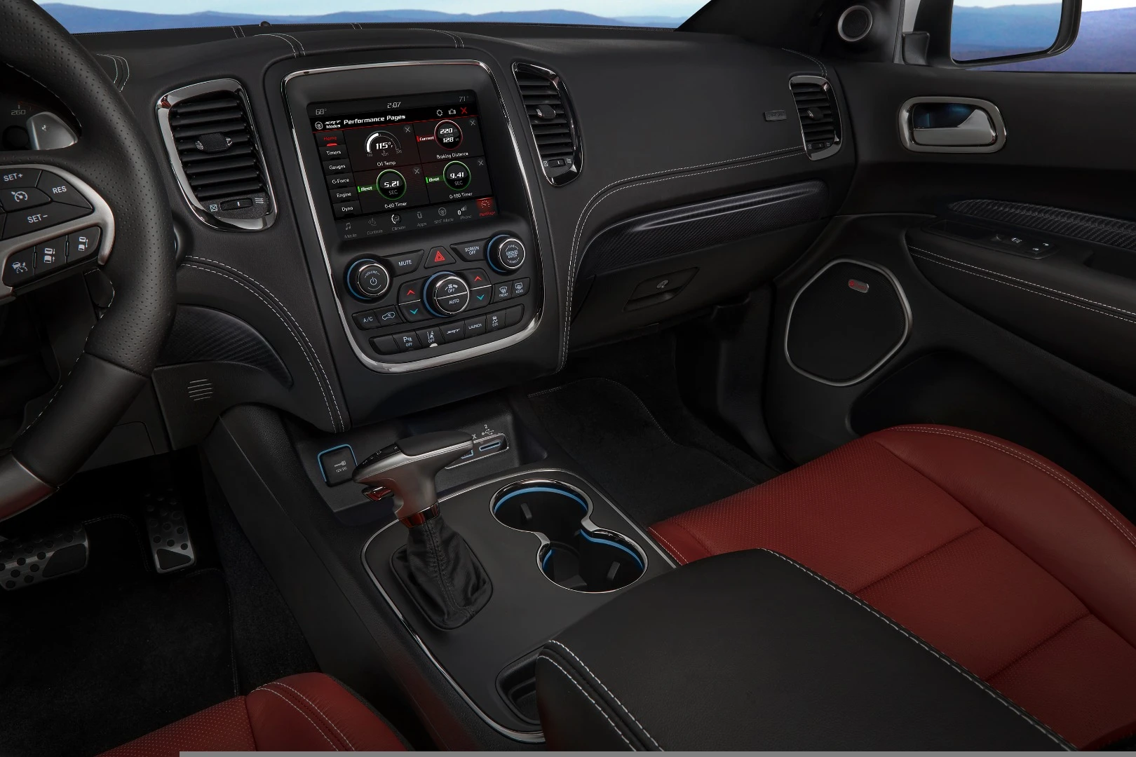 An 8.4-in touchscreen-based Uconnect infotainment system includes Apple CarPlay and Android Auto