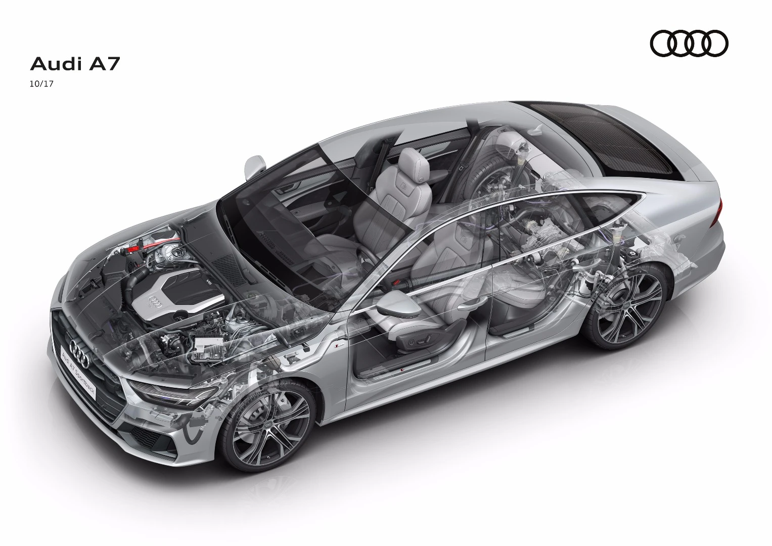 At launch, the A7 Sportback will be powered by a 3.0-liter V6 TFSI, seven-speed S tronic and quattro AWD