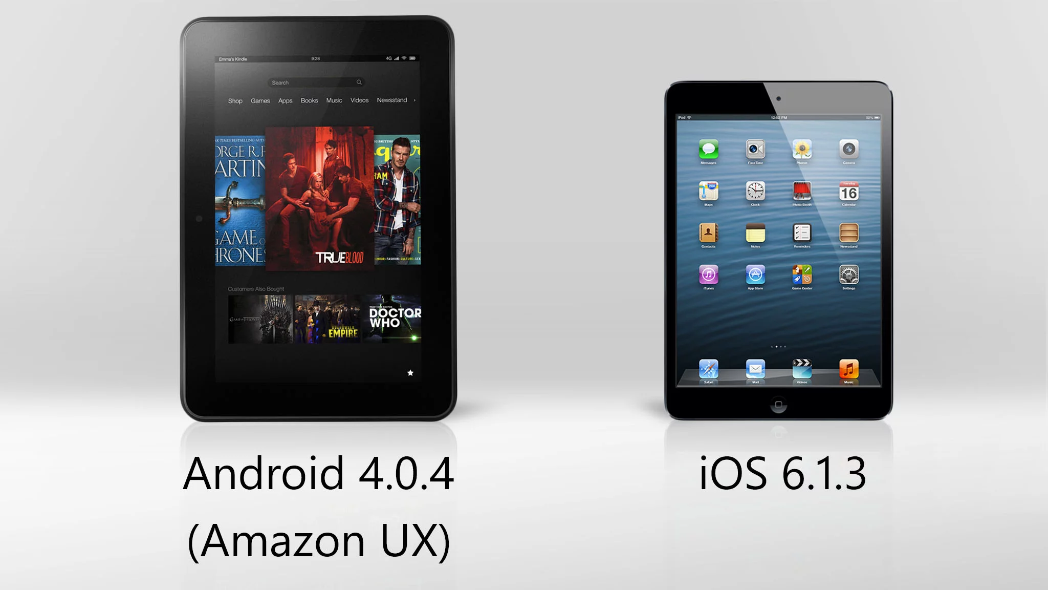 Amazon uses its own forked version of Android, while the iPad mini runs iOS 6
