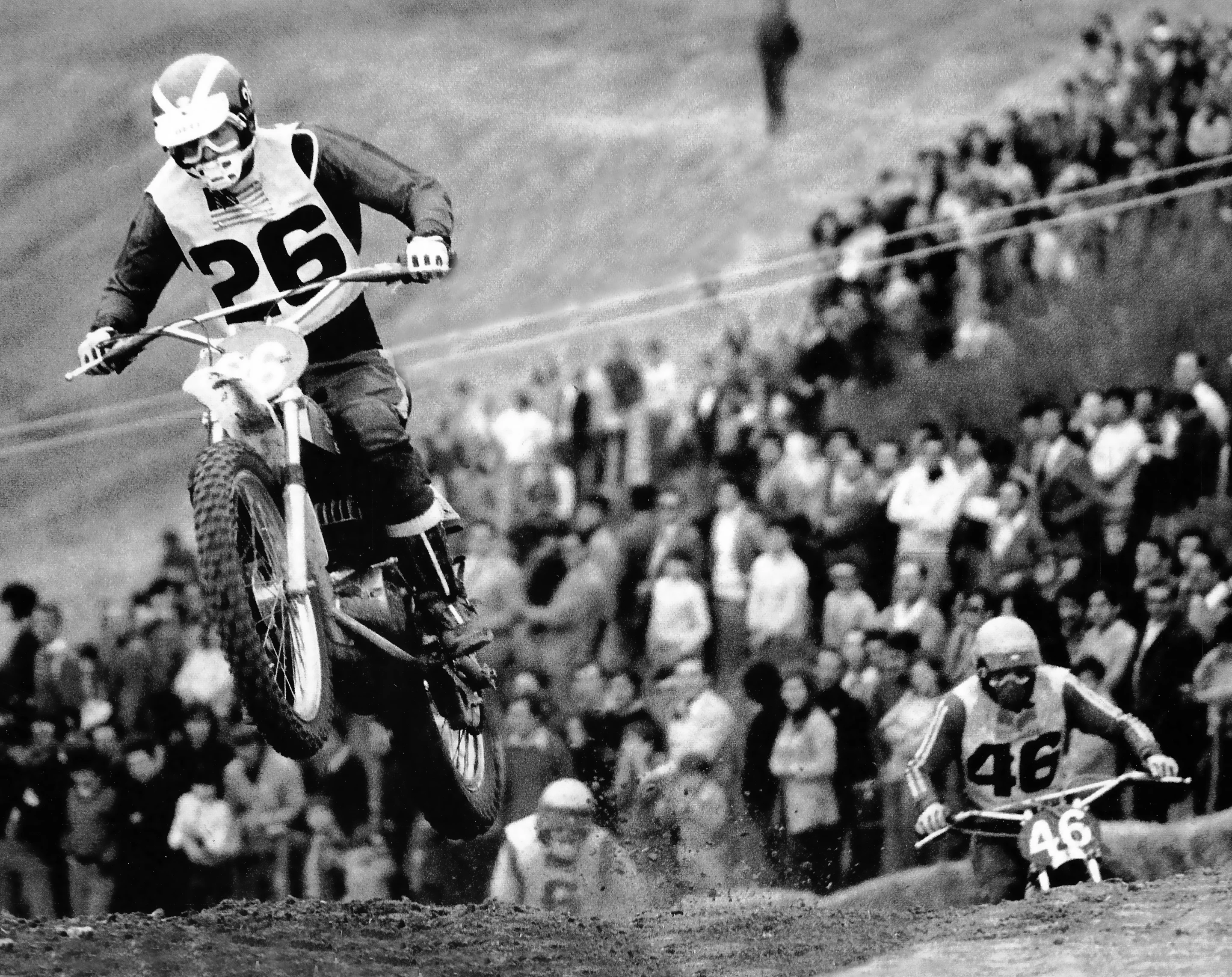 In 1973, Jim Pomeroy became the first American rider to win a world championship motocross race when he rode a Bultaco Pursang to victory in the 1973 250cc Spanish motocross Grand Prix