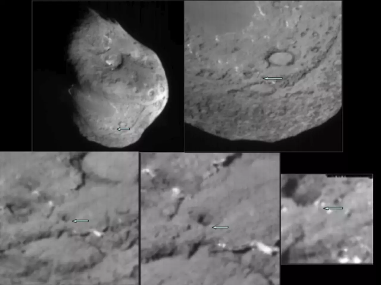 A series of images showing the area where NASA's Deep Impact probe collided with the surface of comet Tempel 1 in 2005 (Credit: NASA)