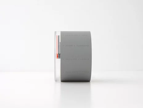 Engraved at intervals around its cylindrical body are 24 different time zones