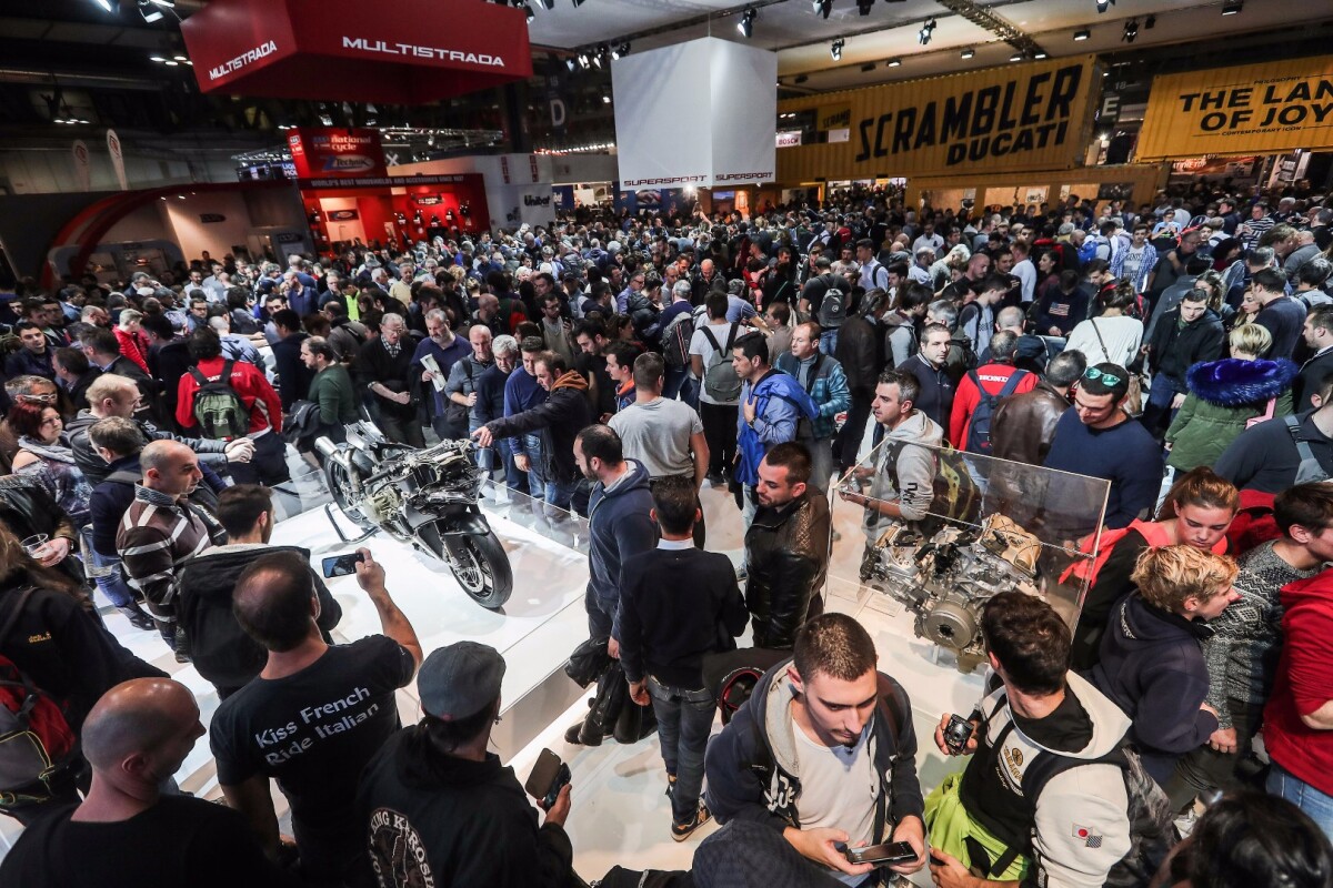 Huge crowds roamed EICMA's six halls on the first public day, with most rushing to Ducati's booth first