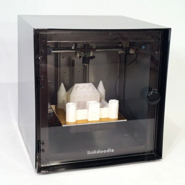 The Solidoodle 2 3D printer, with optional outer cover and a front acrylic door
