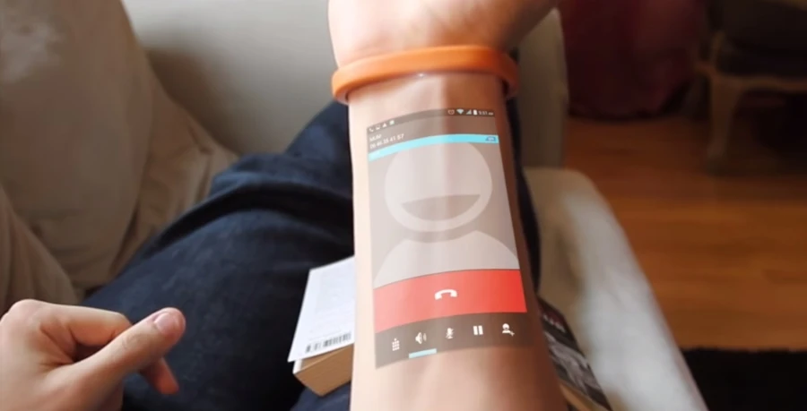 The Cicret Bracelet's proximity sensors work out where the user's finger is by where line
