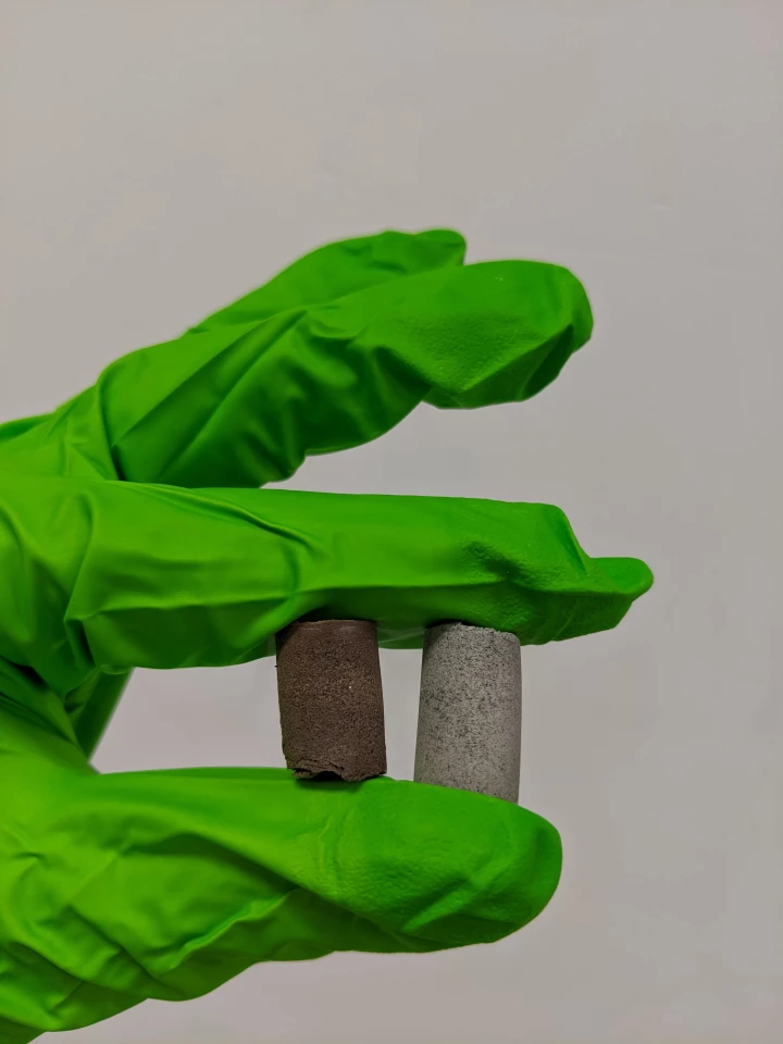 Samples of the so-called AstroCrete made with simulated Moon and Mars soils