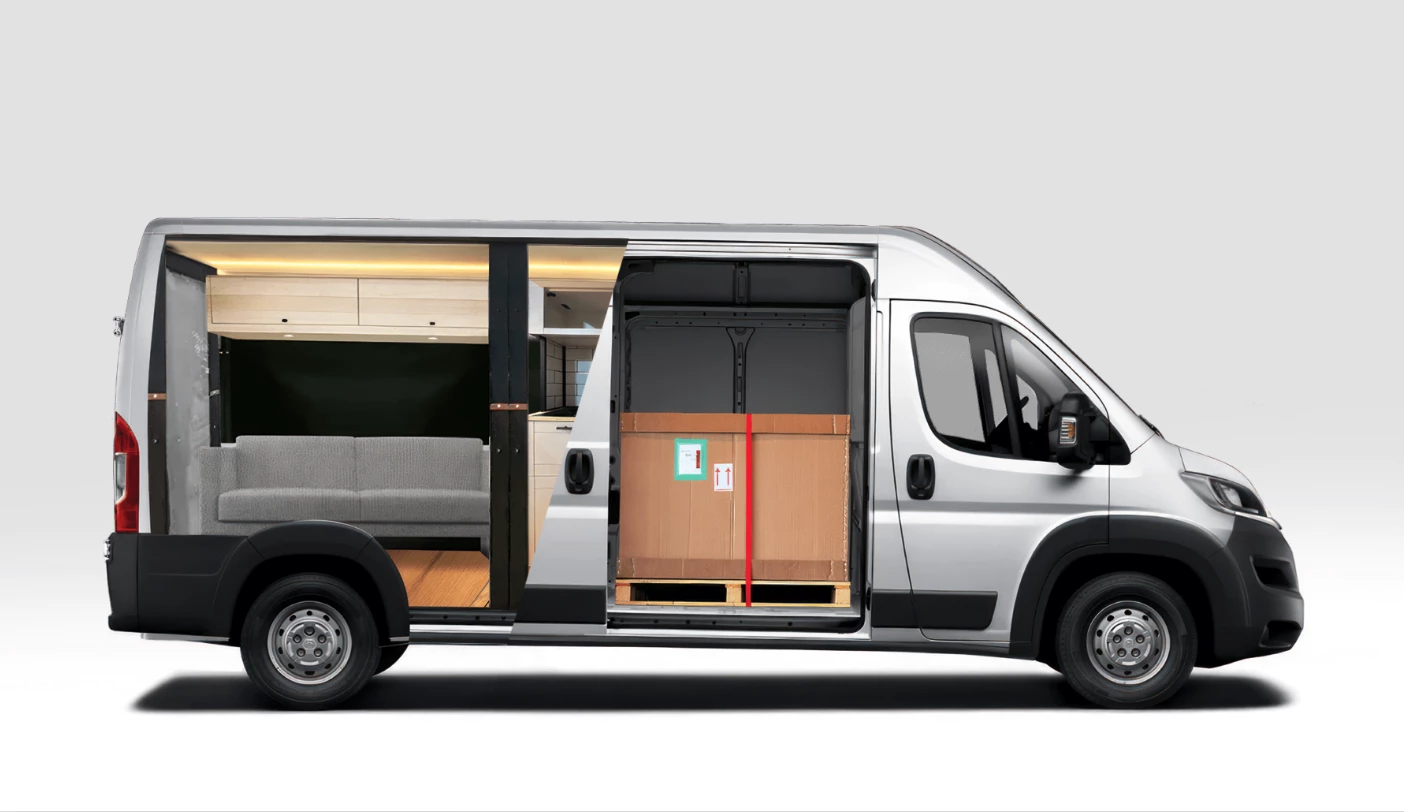 With VanCubic modules, a cold, white cargo van becomes a warm, cozy camper van instantly, no long build-out required