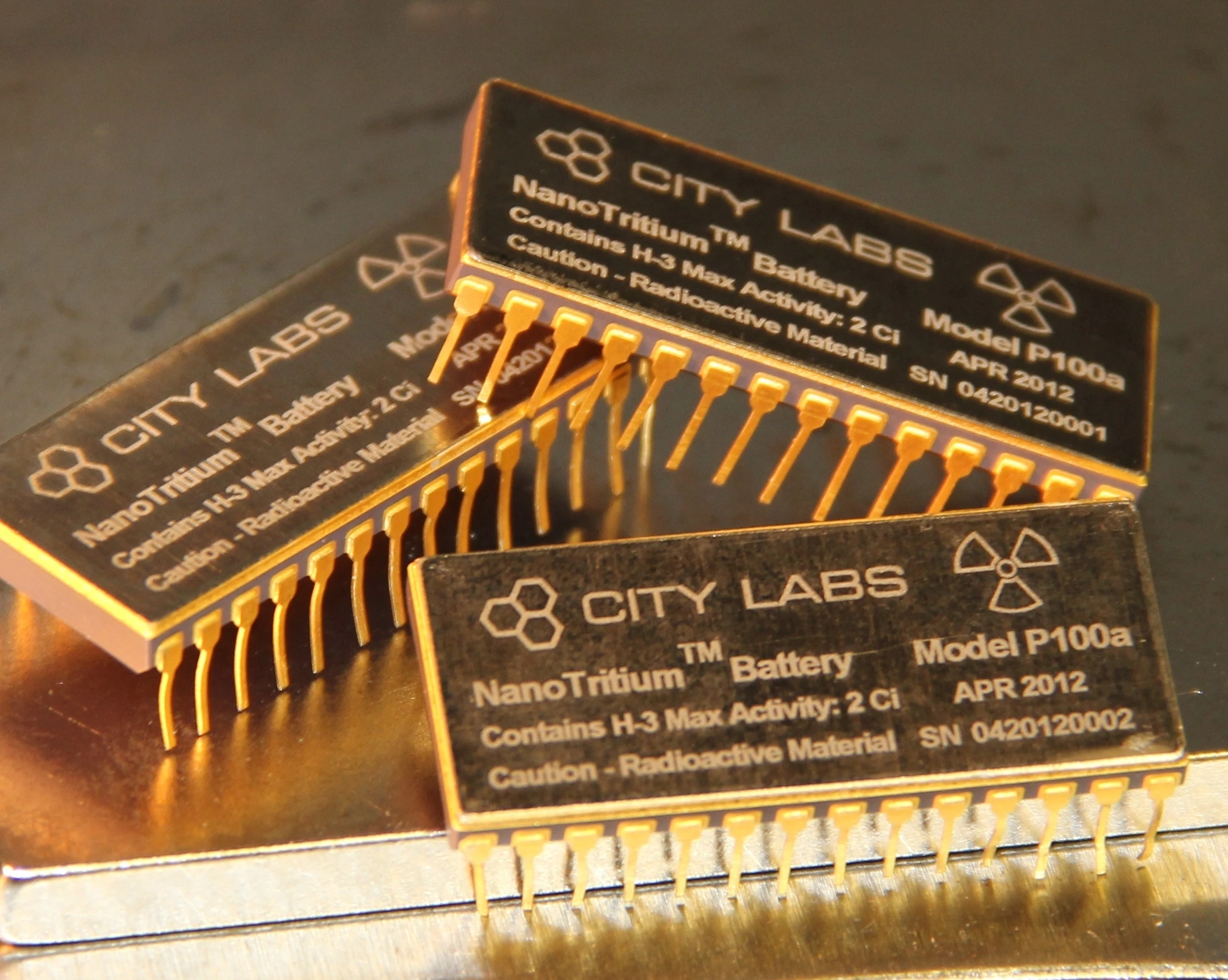 The NanoTritium betavoltaic power source from City Labs is a thumb-sized battery that draws on the energy released from its radioactive element to provide continuous nanoWatt power for over 20 years
