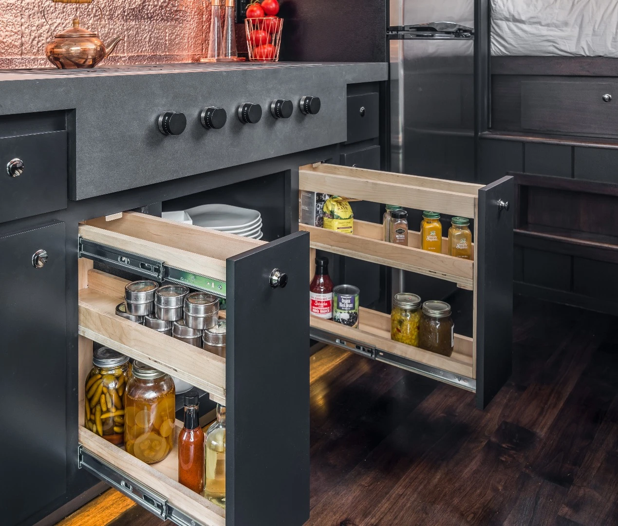 New Frontier Tiny Homes installed custom pull-out storage
