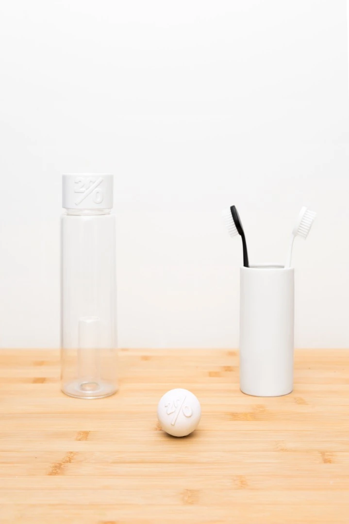 Twenty, by Mirjam de Bruijn from Design Academy Eindhoven, is a collection of dehydrated household products that avoid the unnecessary shipping of water