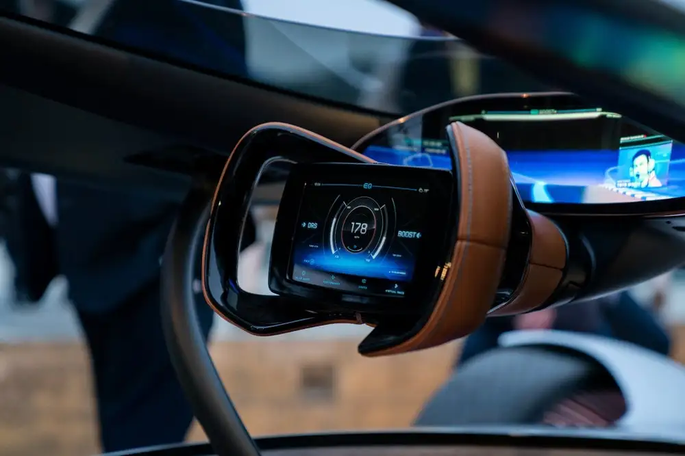 With limited space inside the single-seat cockpit, Mercedes gives the Vision EQ a central steering wheel display and digital instrument screen