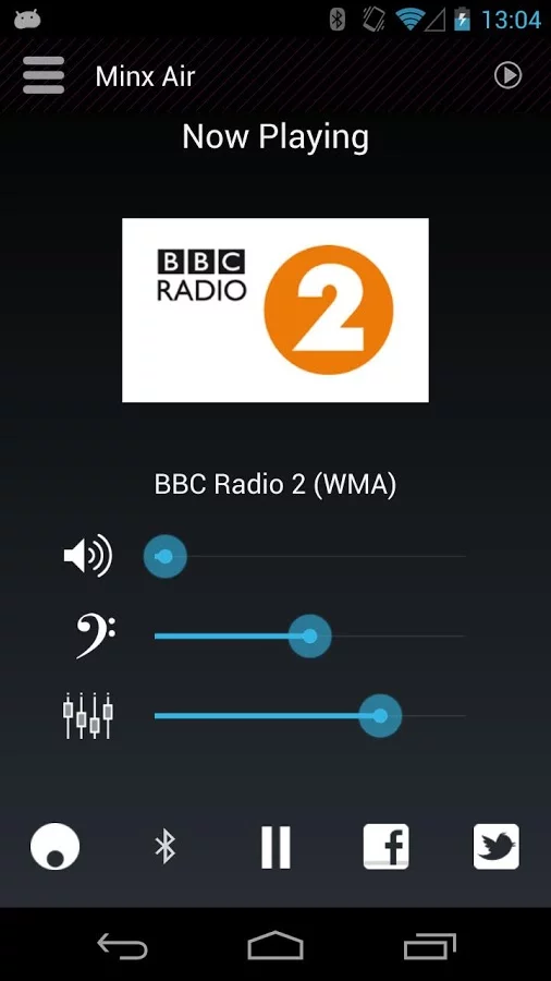 Internet Radio and volume/EQ settings in the Minx Air Android app