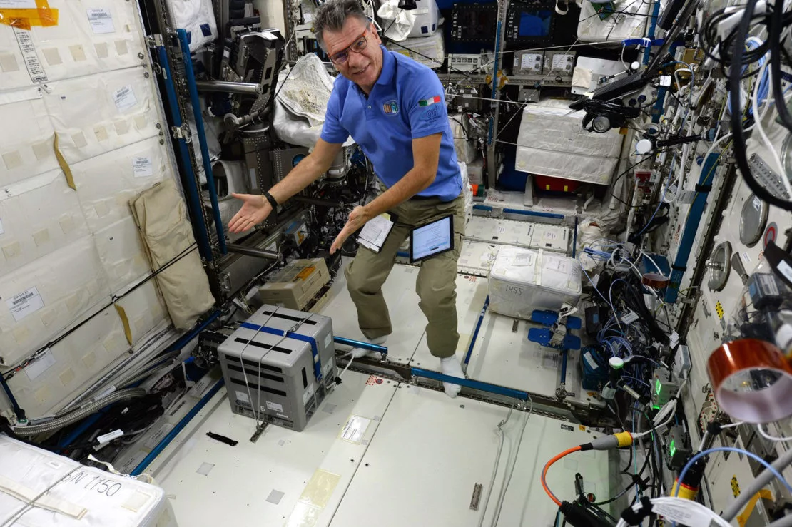 ESA astronaut Paolo Nespoli pictured working in the Columbus Laboratory in 2017