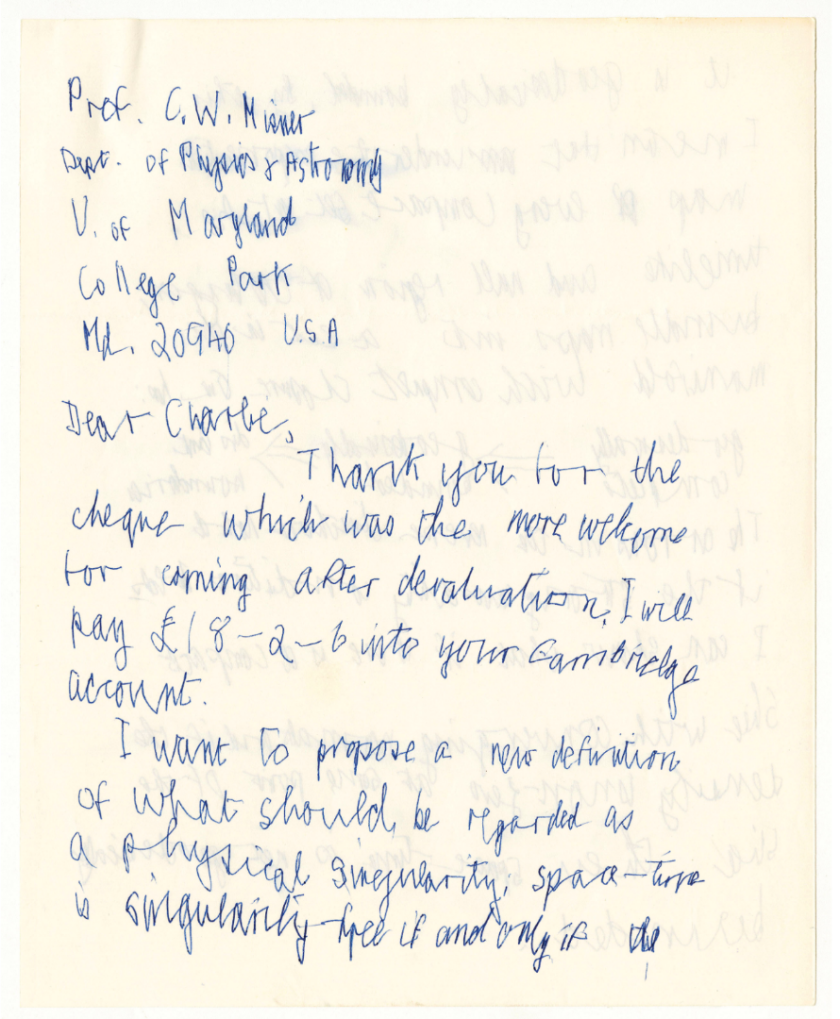 'A new definition for space-time singularity' by Stephen Hawking | Price: $205,807 (£162,500) Auction Link