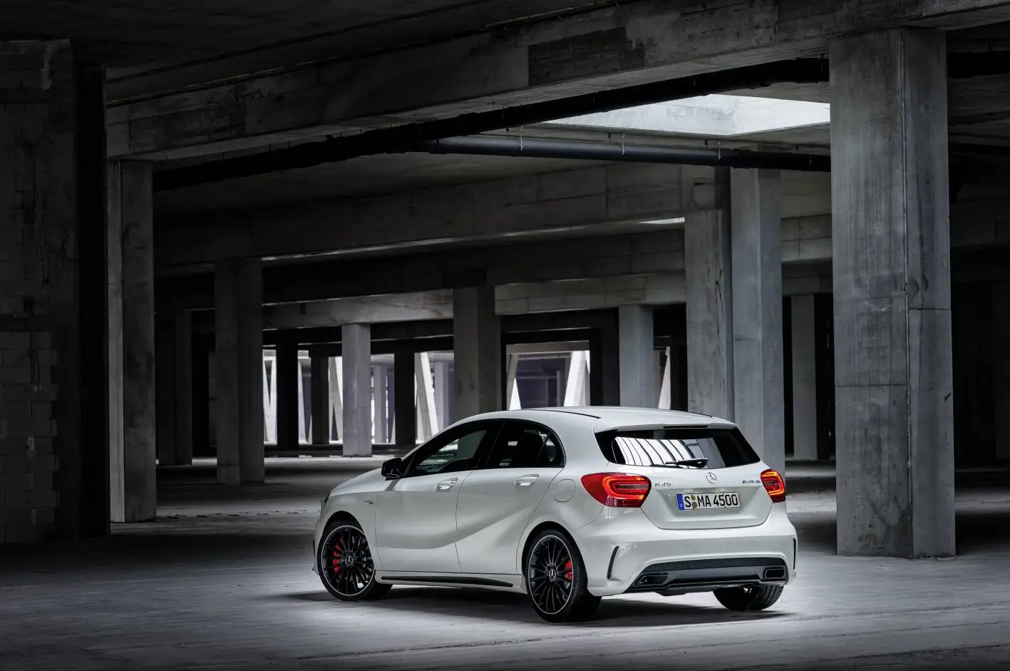 The A 45 AMG rear angle view