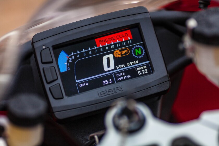 The 2014 EBR 1190RX features a full color TFT dash (Photo: Loz Blain)