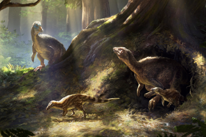 A family of Thescelosaurus as they may have appeared 66 million years ago