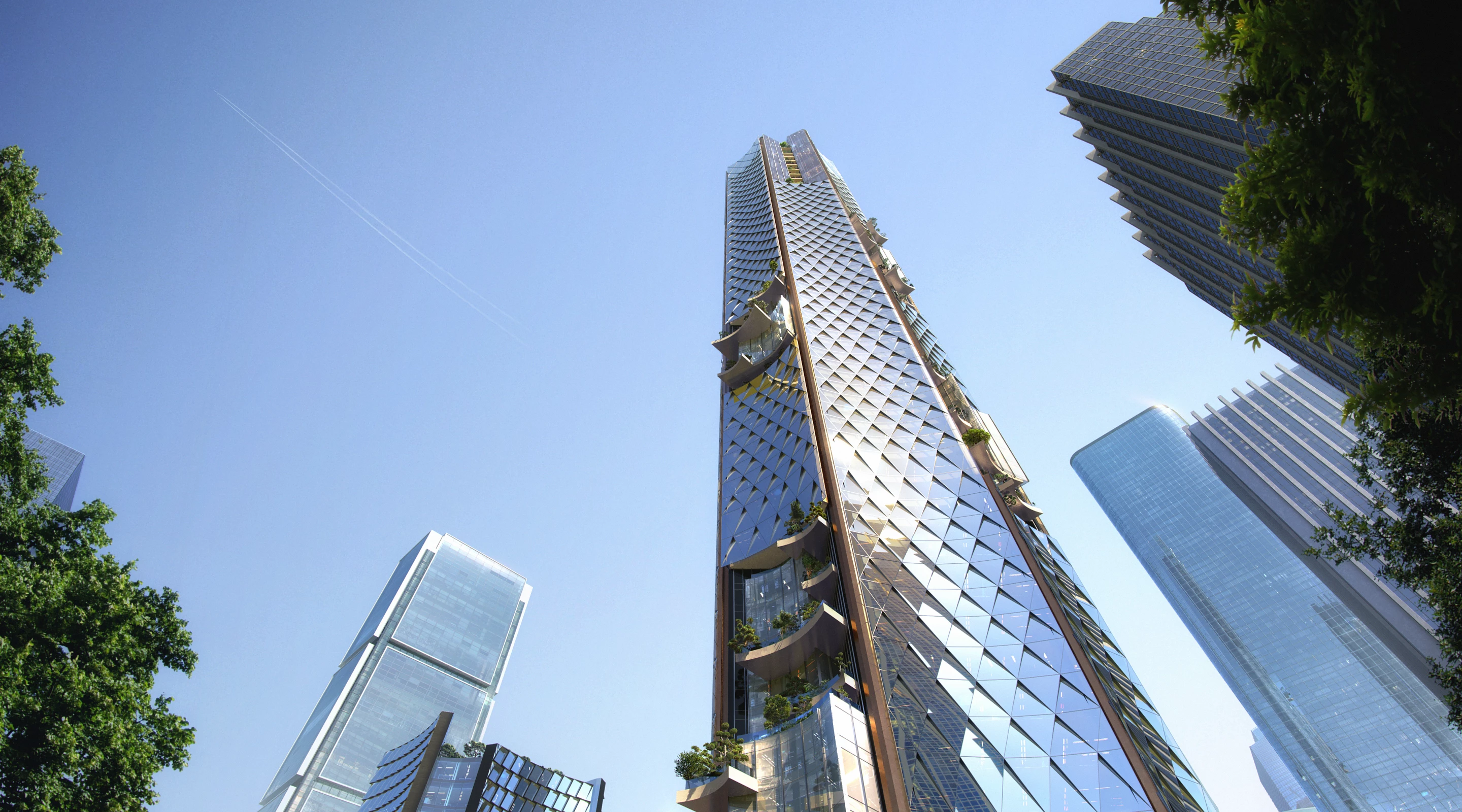 The Nanjing Nexus' exterior will feature a patterned glazed facade, as well as significant amounts of greenery