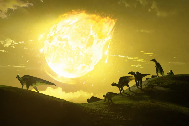 An artist's imagining of the fateful day when an asteroid slammed into Earth some 66 million years ago