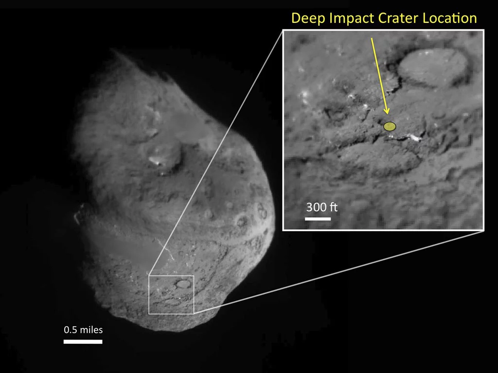 The area where scientists predicted an impactor released from NASA's Deep Impact spacecraft in July 2005 would hit the surface of comet Tempel 1 (Credit: NASA)