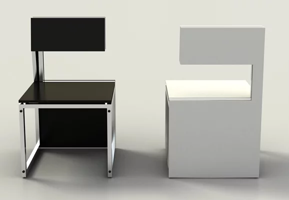 Sensei comprises two chairs -- one black, one white -- which can be converted into a coffee table by the simple process of turning and slotting