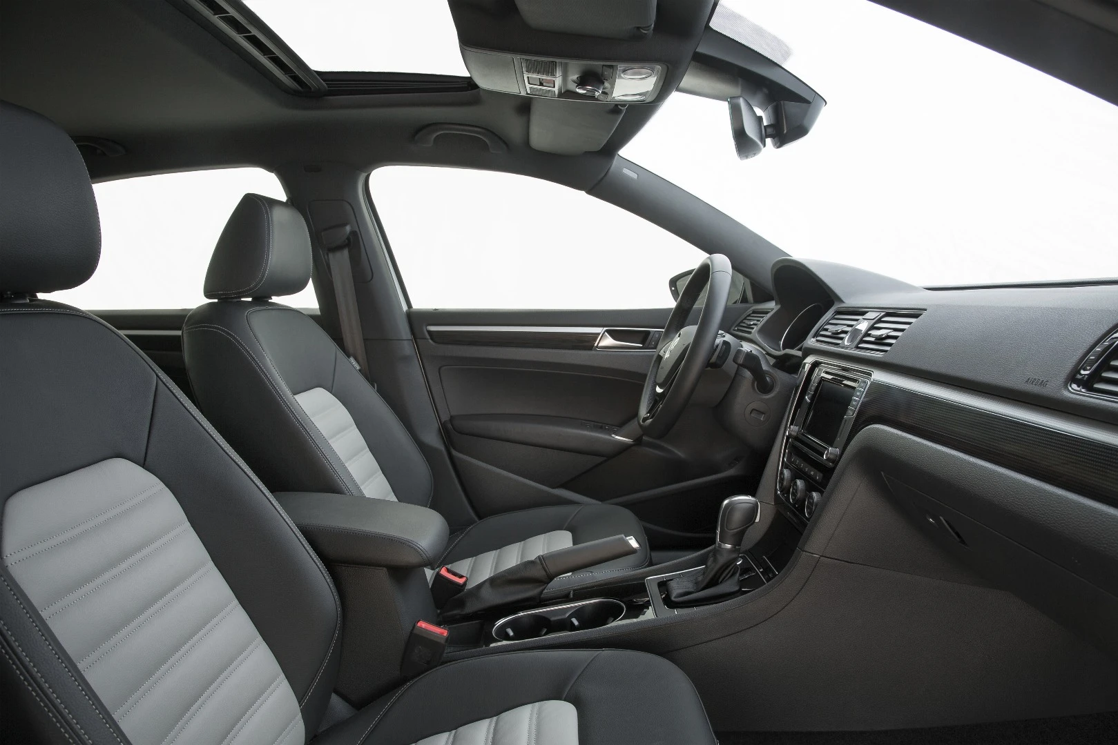 On the inside, the Passat GT Concept has carbon-fiber patterned trim and two-tone black-and-gray sport seats