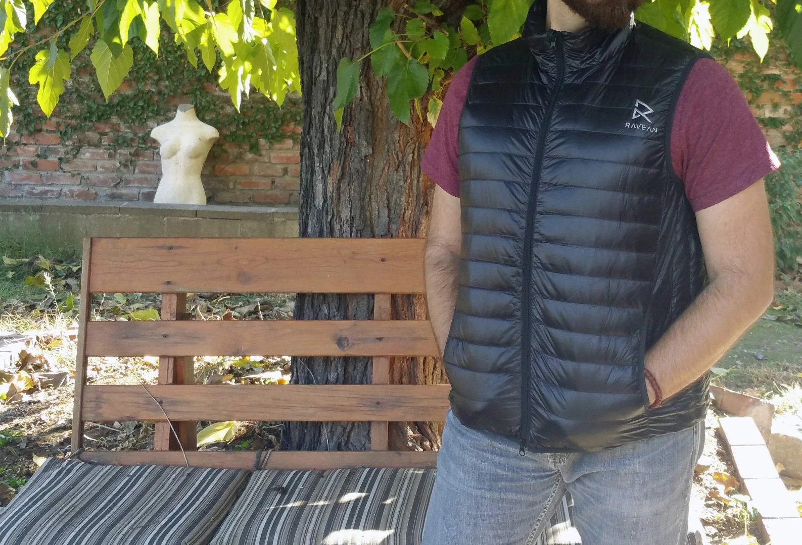 The Ravean heated vest is a water-resistant, down-filled puff vest, but doesn't make you look overly puffed-up