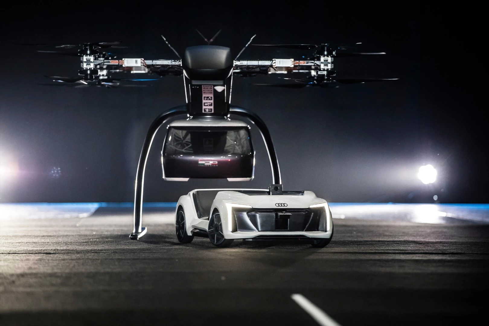 Audi has tested a 1:4 scale model of its Pop.Up Next transport system