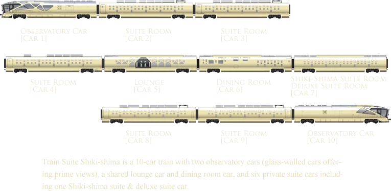 Shiki-shimi luxury cruise train can accommodate no more than 34 passengers per trip