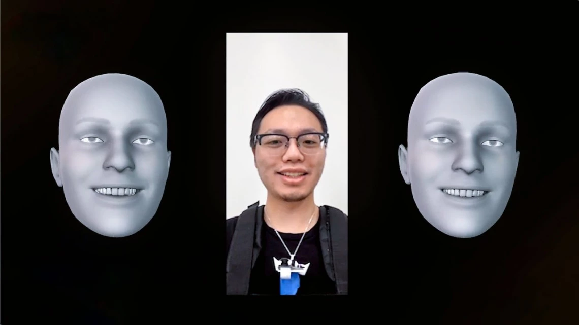 The performance of the newly developed NeckFace device (right) was compared to facial reconstructions from the iPhone's TrueDepth 3D camera (left)