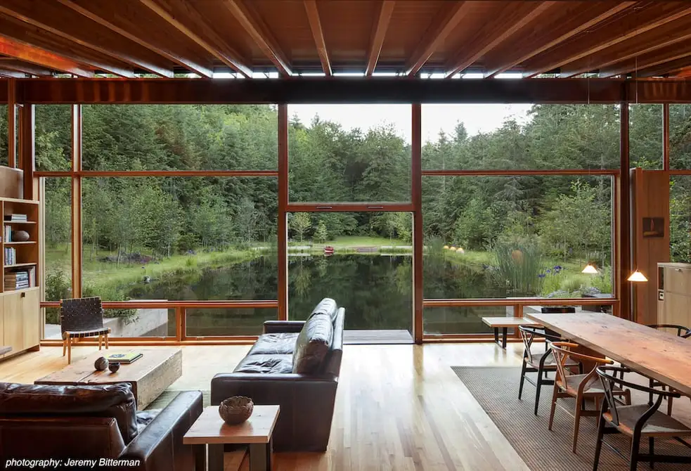 Newberg Residence allows people to dive right into the pond from the living room