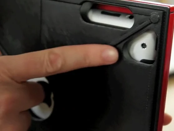 The back of the Etcher iPad case, with holes positioned for usability